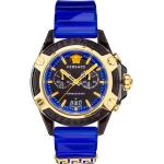 Blaue Wasserdichte Schweizer VERSACE Quarz Kunststoffarmbanduhren mit Analog-Zifferblatt mit Nachtleuchtfunktion mit Kunststoff-Uhrenglas für Herren 