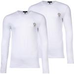 Weiße Unifarbene Langärmelige VERSACE Jeans Rundhals-Ausschnitt Basic-Shirts aus Baumwollmischung für Herren Größe 3 XL 