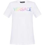 Reduzierte Weiße Bestickte Kurzärmelige VERSACE T-Shirts für Damen Größe XS 