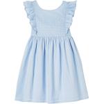 Hellblaue Elegante V-Ausschnitt Kinderfestkleider mit Rüschen mit Reißverschluss aus Baumwolle für Mädchen Größe 122 