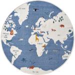 Blaue Vertbaudet Runde Kinderteppiche 120 cm mit Weltkartenmotiv aus Textil 