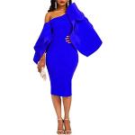 Reduzierte Blaue Elegante Midi Schulterfreie Bandage-Kleider & Bodycon-Kleider aus Polyester für Damen Größe L für Partys 