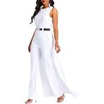 Weiße Unifarbene Elegante Ärmellose Damenjumpsuits & Damenoveralls aus Satin Größe M für Partys 