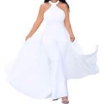 Weiße Unifarbene Elegante Cold Shoulder Damenjumpsuits & Damenoveralls aus Satin Größe XL für Partys 