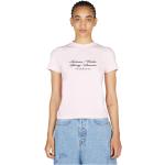 Reduzierte Pinke Bestickte Kurzärmelige Vetements T-Shirts aus Baumwollmischung für Damen Größe M 