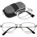 Silberne Rechteckige Vollrand Brillen aus Metall für Herren 
