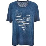 Blaue Melierte Via Appia Due Rundhals-Ausschnitt T-Shirts für Damen Größe L Große Größen 