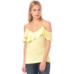 Reduzierte Gelbe Streetwear Vila Cold Shoulder V-Shirts enganliegend für Damen Größe XS 