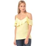 Reduzierte Gelbe Streetwear Vila Cold Shoulder V-Shirts enganliegend für Damen Größe M 