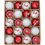 Reduzierte Rote Runde Christbaumkugeln & Weihnachtsbaumkugeln mit Hirsch-Motiv aus Kunststoff bruchsicher 20-teilig 