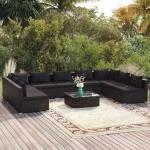 Schwarze vidaXL Lounge Gartenmöbel & Loungemöbel Outdoor aus Polyrattan mit Kissen 10-teilig 