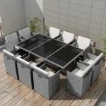 Beige Moderne vidaXL Gartenmöbelsets & Gartengarnituren aus Polyrattan mit Kissen 11-teilig 