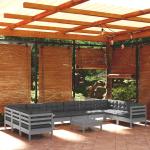 Graue vidaXL Lounge Gartenmöbel & Loungemöbel Outdoor aus Massivholz mit Kissen 11-teilig 