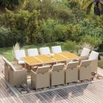 Beige Moderne vidaXL Polyrattan Gartenstühle aus Polyrattan mit Kissen 13-teilig 