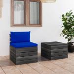 Blaue Rustikale vidaXL Lounge Gartenmöbel & Loungemöbel Outdoor aus Massivholz mit Kissen 2-teilig 