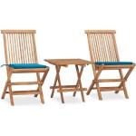 Hellblaue vidaXL Teakholz-Gartenstühle aus Massivholz mit Kissen 3-teilig 