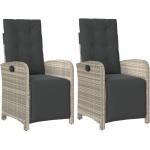 Hellgraue vidaXL Polyrattan Gartenstühle aus Polyrattan mit verstellbarer Rückenlehne Breite 50-100cm, Höhe 50-100cm, Tiefe 50-100cm 