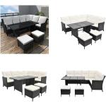 Schwarze vidaXL L-förmige Dining Lounge Sets aus Polyrattan mit Kissen Tiefe 0-50cm 4-teilig 