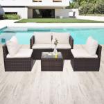 Braune vidaXL Lounge Gartenmöbel & Loungemöbel Outdoor aus Polyrattan mit Kissen 5-teilig 