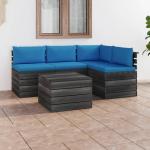 Blaue Rustikale vidaXL Lounge Gartenmöbel & Loungemöbel Outdoor aus Massivholz mit Kissen 5-teilig 