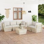 Cremefarbene Rustikale vidaXL Lounge Gartenmöbel & Loungemöbel Outdoor aus Polyester mit Kissen 6-teilig 
