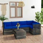 Blaue Rustikale Gartenmöbel Holz aus Massivholz mit Kissen Breite 50-100cm, Höhe 50-100cm, Tiefe 50-100cm 6-teilig 