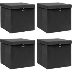vidaXL Aufbewahrungsboxen mit Deckel 4 Stk. Schwarz 32×32×32 cm Stoff