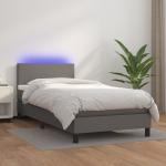 Graue vidaXL Betten mit Matratze aus Leder LED beleuchtet 100x200 Breite 100-150cm, Höhe 200-250cm, Tiefe 50-100cm 