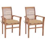 Beige vidaXL Teakholz-Gartenstühle aus Massivholz stapelbar 2-teilig 