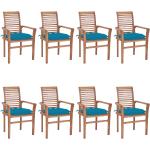 Hellblaue vidaXL Teakholz-Gartenstühle aus Massivholz stapelbar 8-teilig 