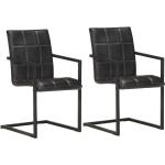 Schwarze vidaXL Freischwinger Stühle pulverbeschichtet aus Leder gepolstert 2-teilig 