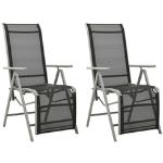 Silberne vidaXL Gartenstühle & Balkonstühle aus Aluminium mit verstellbarer Rückenlehne 2-teilig 