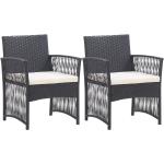 Schwarze vidaXL Polyrattan Gartenstühle pulverbeschichtet aus Polyrattan mit Kissen Breite 50-100cm, Höhe 50-100cm, Tiefe 50-100cm 2-teilig 