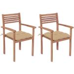 Beige Rustikale Teakholz-Gartenstühle aus Massivholz stapelbar Breite 50-100cm, Höhe 50-100cm, Tiefe 50-100cm 2-teilig 