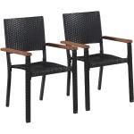 Schwarze vidaXL Polyrattan Gartenstühle aus Polyrattan mit Armlehne 2-teilig 