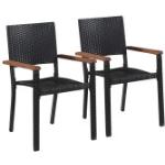 Schwarze vidaXL Polyrattan Gartenstühle aus Akazie Outdoor Breite 50-100cm, Höhe 50-100cm, Tiefe 50-100cm 2-teilig 