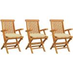 Cremefarbene vidaXL Quadratische Teakholz-Gartenstühle aus Massivholz mit Armlehne Breite 50-100cm, Höhe 50-100cm, Tiefe 0-50cm 3-teilig 