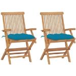 Hellblaue vidaXL Teakholz-Gartenstühle aus Massivholz gepolstert Breite 50-100cm, Höhe 50-100cm, Tiefe 0-50cm 2-teilig 