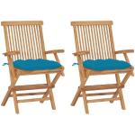 Hellblaue vidaXL Quadratische Teakholz-Gartenstühle aus Massivholz mit Armlehne Breite 50-100cm, Höhe 50-100cm, Tiefe 0-50cm 2-teilig 