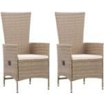 Beige vidaXL Polyrattan Gartenstühle aus Polyrattan gepolstert Breite 50-100cm, Höhe 100-150cm, Tiefe 50-100cm 2-teilig 