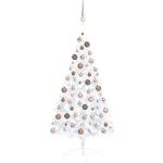 vidaXL Künstlicher Halber Weihnachtsbaum mit LEDs & Kugeln weiß 120 cm (3077568)