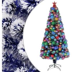 vidaXL Künstlicher Weihnachtsbaum mit LED Weiß & Blau 150 cm Glasfaser