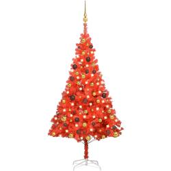 vidaXL Künstlicher Weihnachtsbaum mit LEDs & Kugeln Rot 150 cm PVC