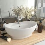 Weiße vidaXL Ovale Handwaschbecken & Gäste-WC-Waschtische Matte aus Keramik 