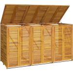 Hellbraune vidaXL 3er-Mülltonnenboxen aus Massivholz mit Deckel 