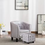 Silberne vidaXL Sessel mit Hocker aus Kunstleder gepolstert 