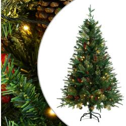 vidaXL Weihnachtsbaum mit LEDs & Kiefernzapfen Grün 150 cm PVC & PE