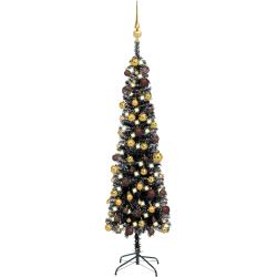 vidaXL Weihnachtsbaum Schlank mit LEDs & Kugeln Schwarz 240 cm