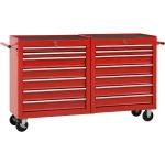 Rote vidaXL Werkstattwagen aus Stahl mit Schublade 