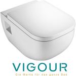 VIGOUR DERBY Wand WC kompakt 48 cm mit sichtbarer Befestigung, PflegePlus und WC-Sitz, weiß